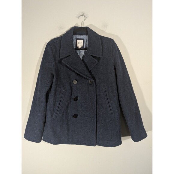 GAP Mens Navy Heather Wool Blend Peacoat Jacket Sz S Preppy Countryside Nautical - Picture 1 of 9